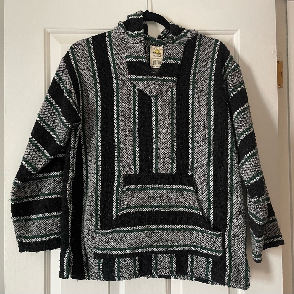 Striped Black, Gray and Green Women's Sweater